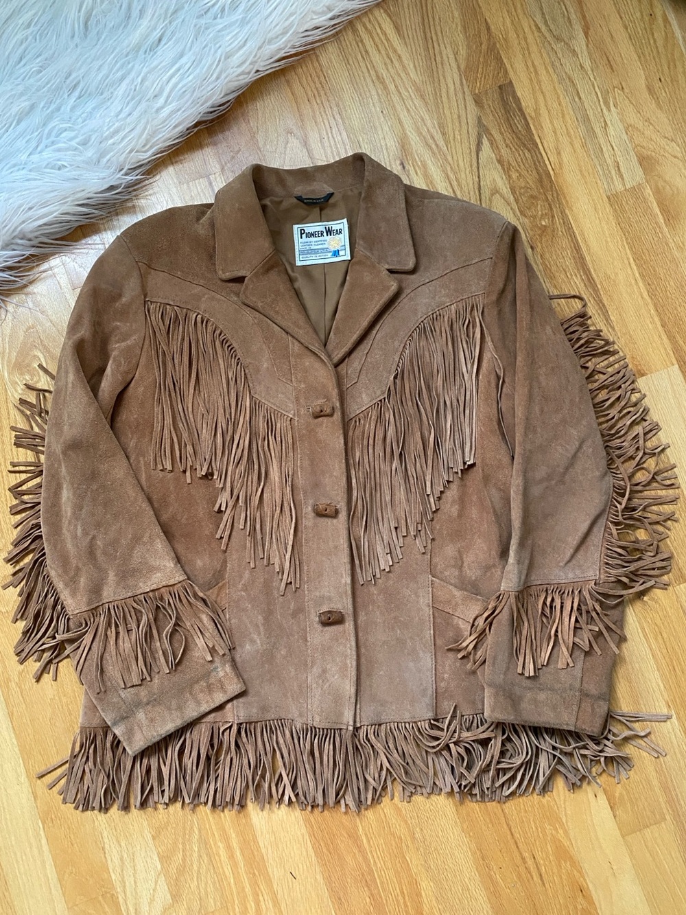 PIONEER Wear Vintage Brown Western Suede Fringe Leather Jacket Cowboy Hippie 40